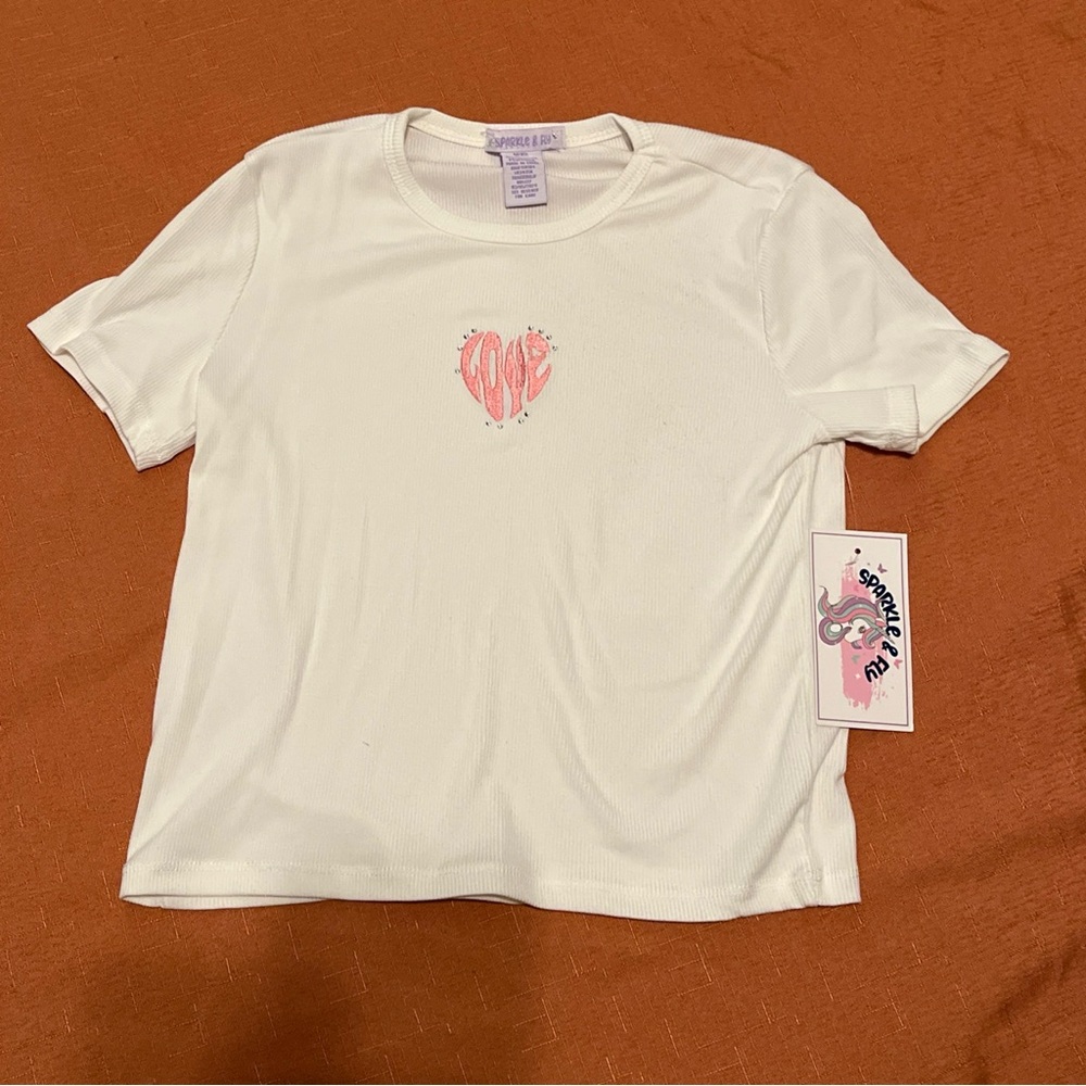 Sparkle & Fly White Ribbed Short Sleeve Tee Girls Size 10